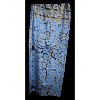 Blue Batik Peacock Sarong Wrap 68x45 Inches With Intricate Floral & Bird Design