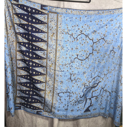 Blue Batik Peacock Sarong Wrap 68x45 Inches With Intricate Floral & Bird Design