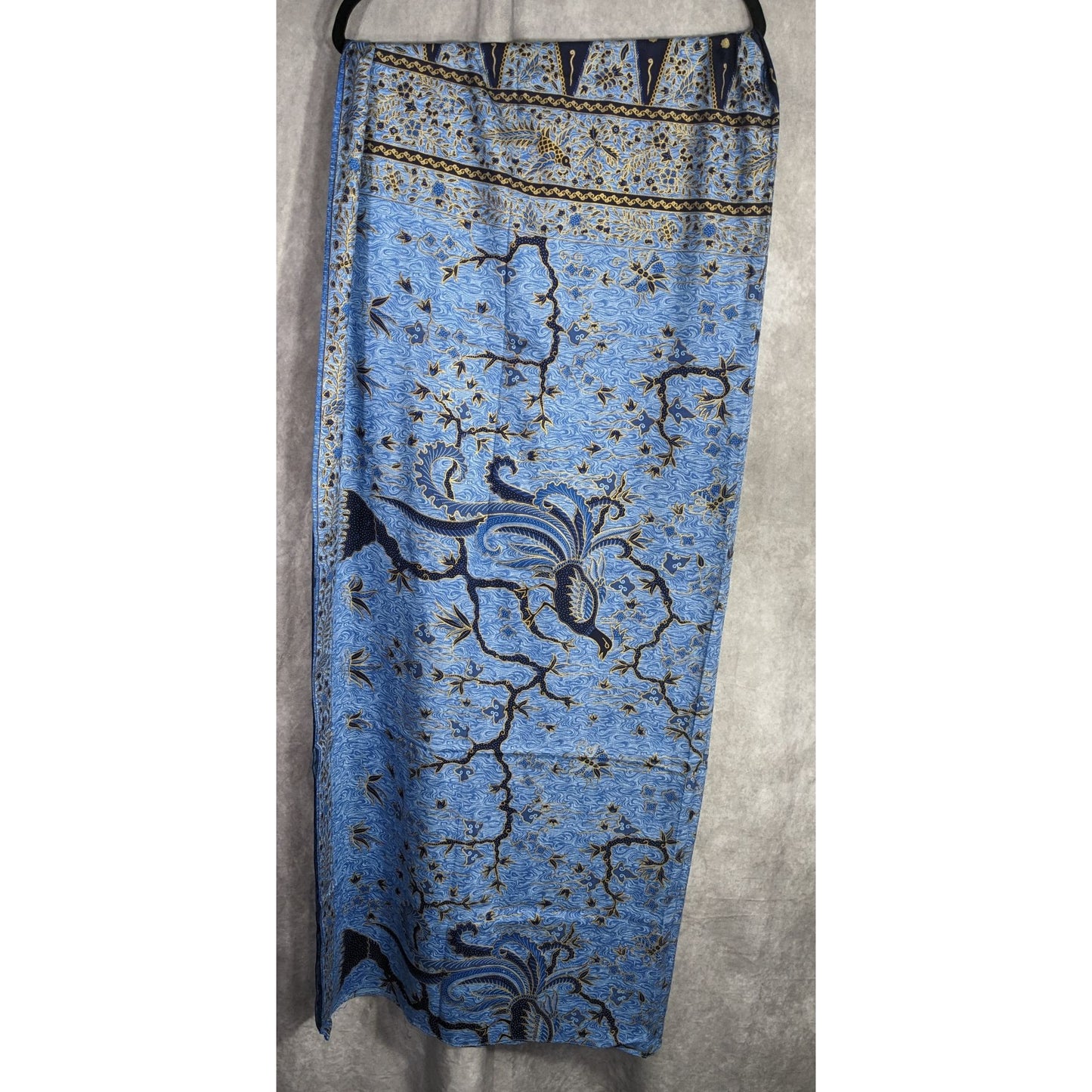 Blue Batik Peacock Sarong Wrap 68x45 Inches With Intricate Floral & Bird Design