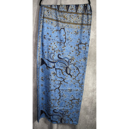 Blue Batik Peacock Sarong Wrap 68x45 Inches With Intricate Floral & Bird Design