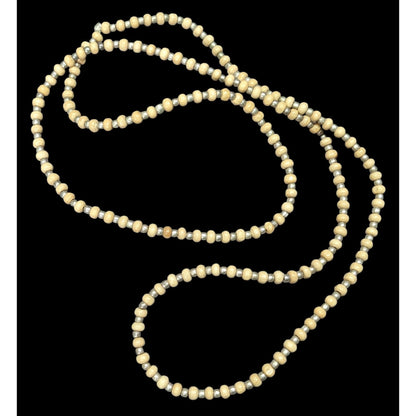 Vintage Long Beige & Gold-Toned Beaded Necklace