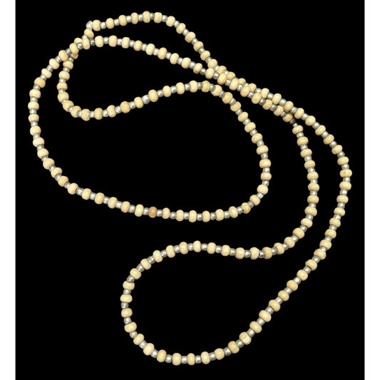 Vintage Long Beige & Gold-Toned Beaded Necklace