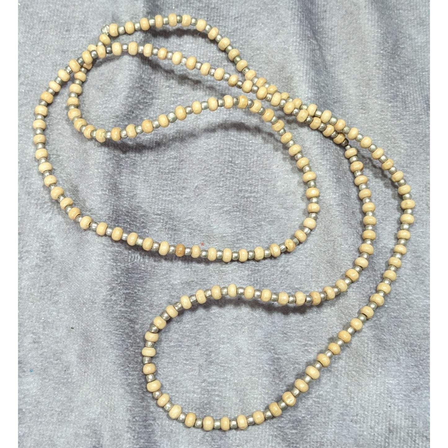 Vintage Long Beige & Gold-Toned Beaded Necklace