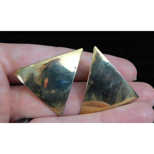 Vintage Triangle Gold Tone Clip On Metal Earrings