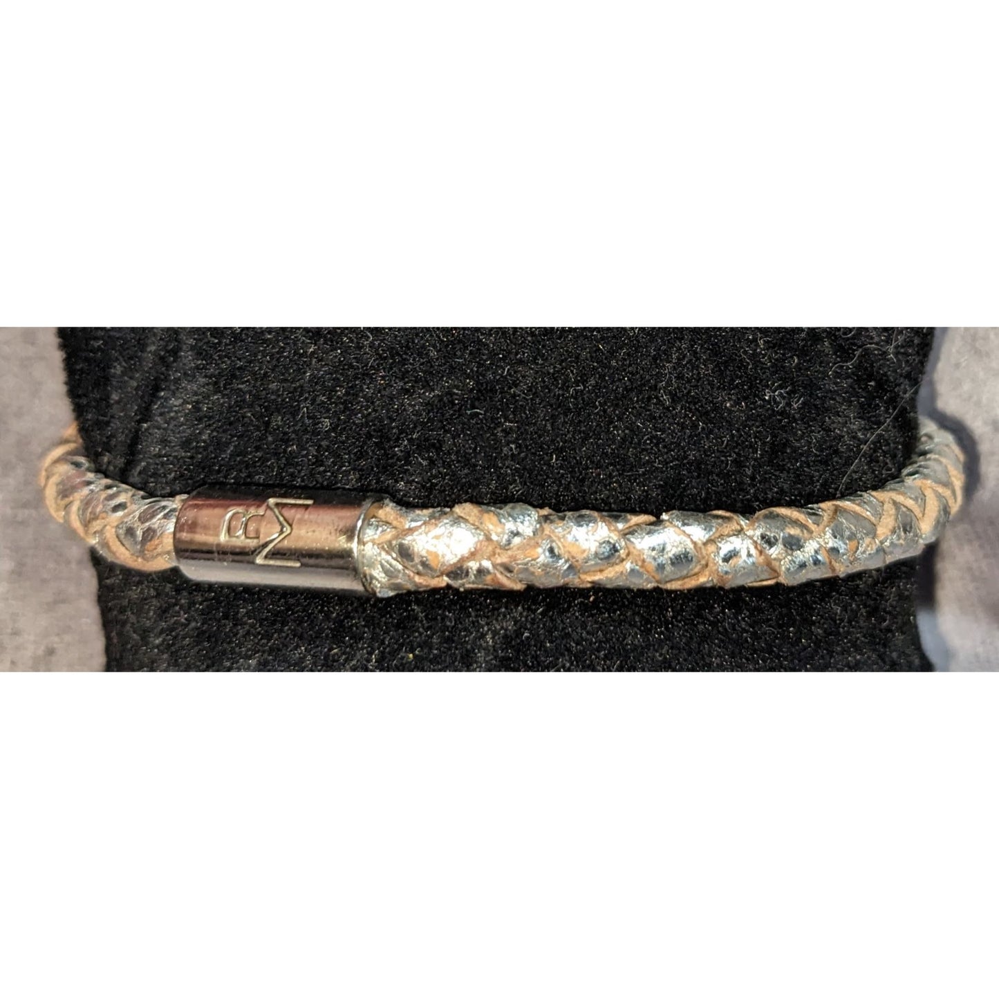 Minimalist Edgy Silver Braided Leather RM Bracelet
