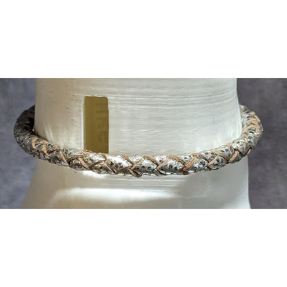 Minimalist Edgy Silver Braided Leather RM Bracelet