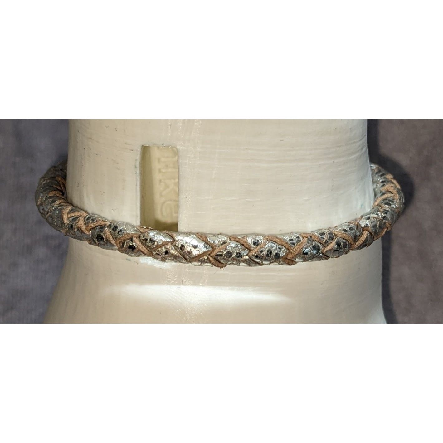 Minimalist Edgy Silver Braided Leather RM Bracelet
