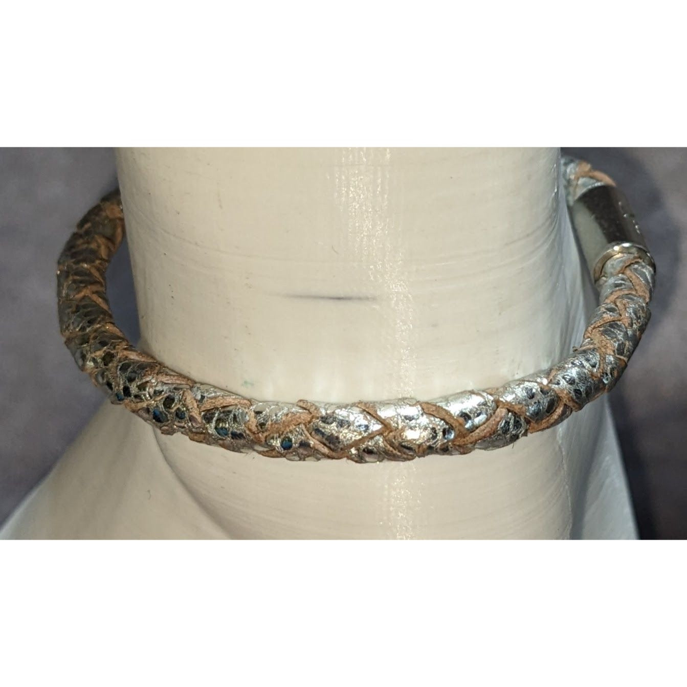 Minimalist Edgy Silver Braided Leather RM Bracelet