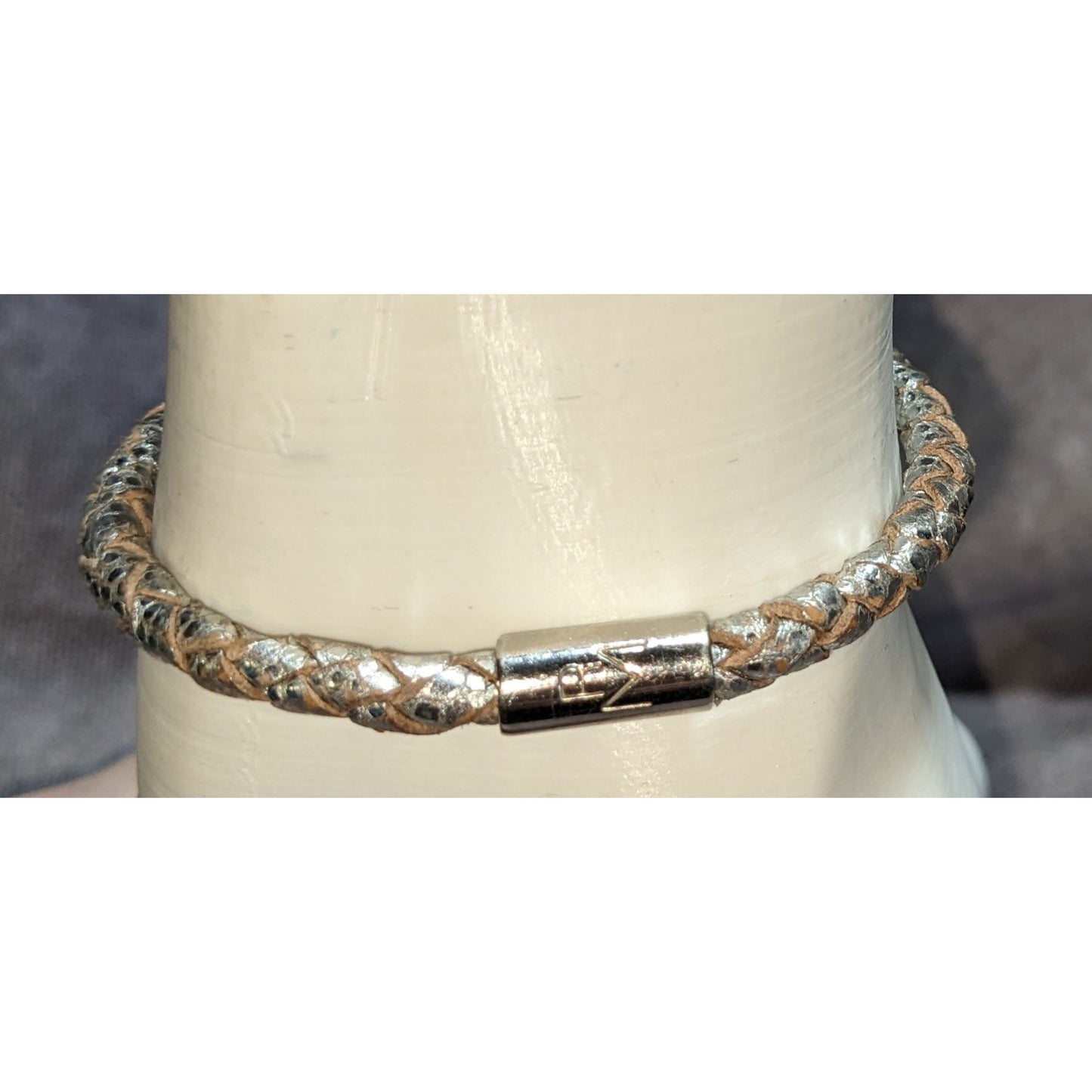 Minimalist Edgy Silver Braided Leather RM Bracelet
