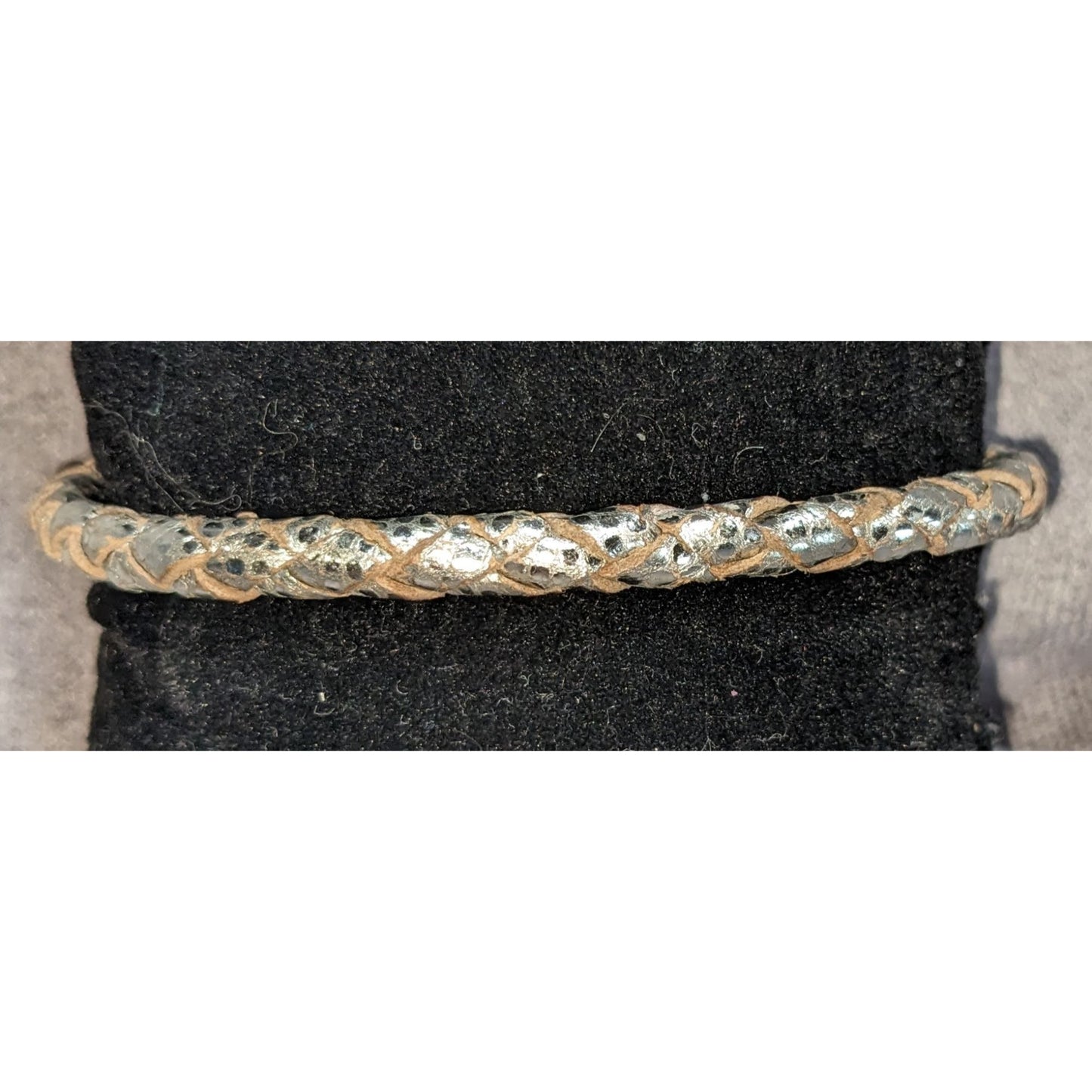 Minimalist Edgy Silver Braided Leather RM Bracelet