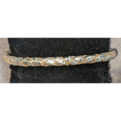 Minimalist Edgy Silver Braided Leather RM Bracelet