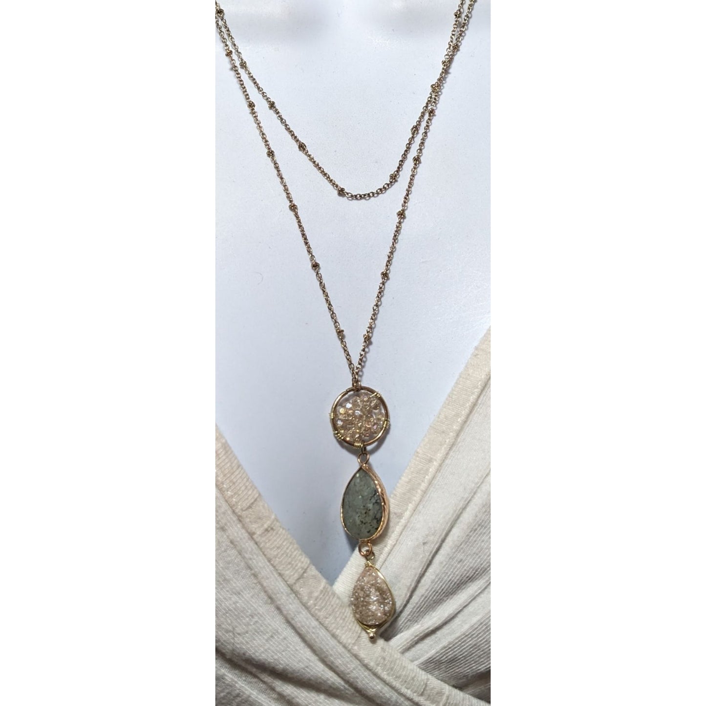 Gemstone Druzy Multilayer Charm Necklace