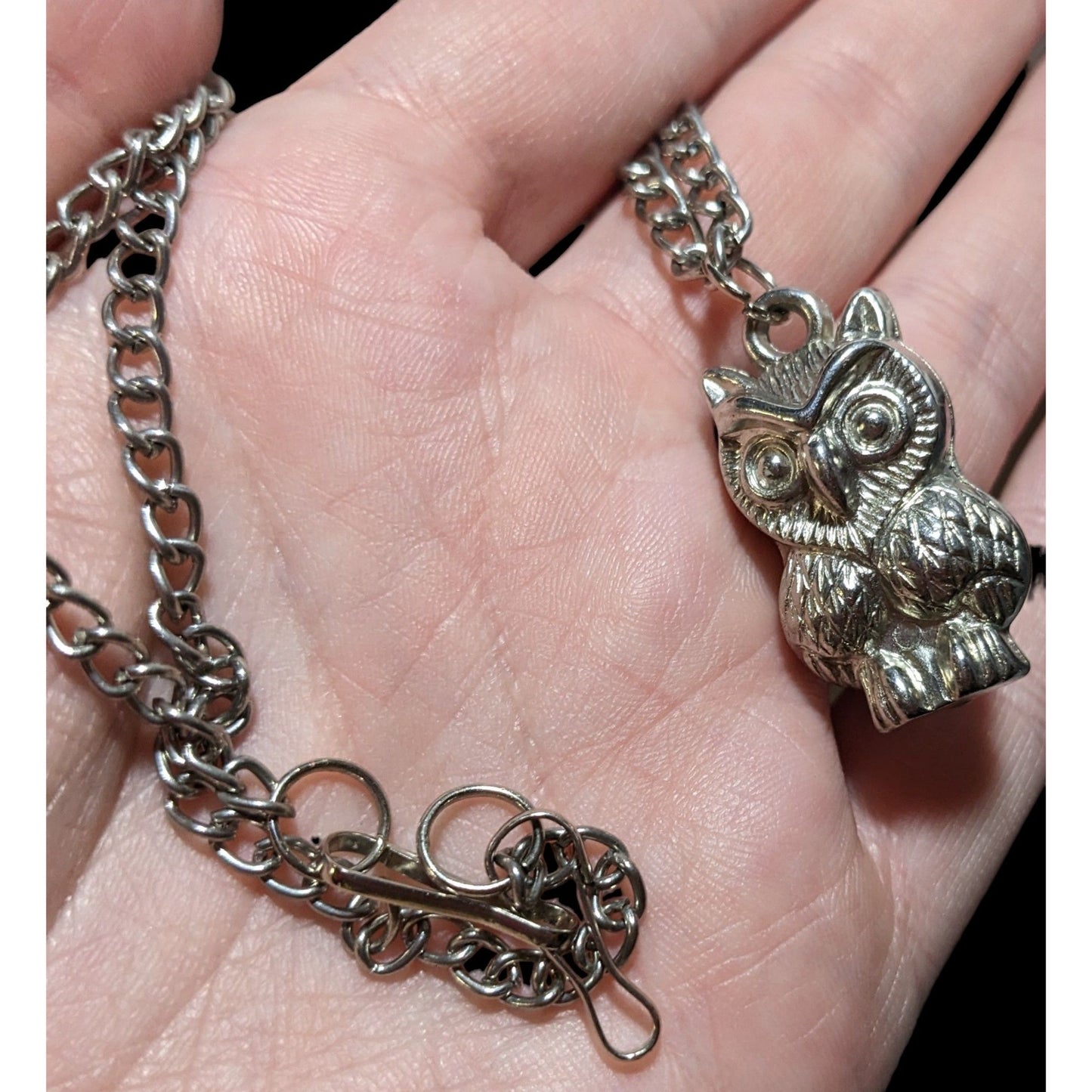 Silver Puffed Owl Necklace