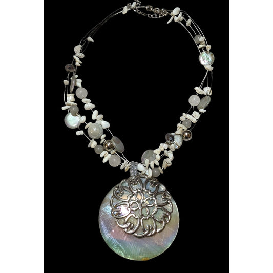 Vintage Mermaidcore Grey Rainbow Shell Necklace