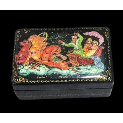 Vintage Hand Painted Lacquered Russian Trinket Box