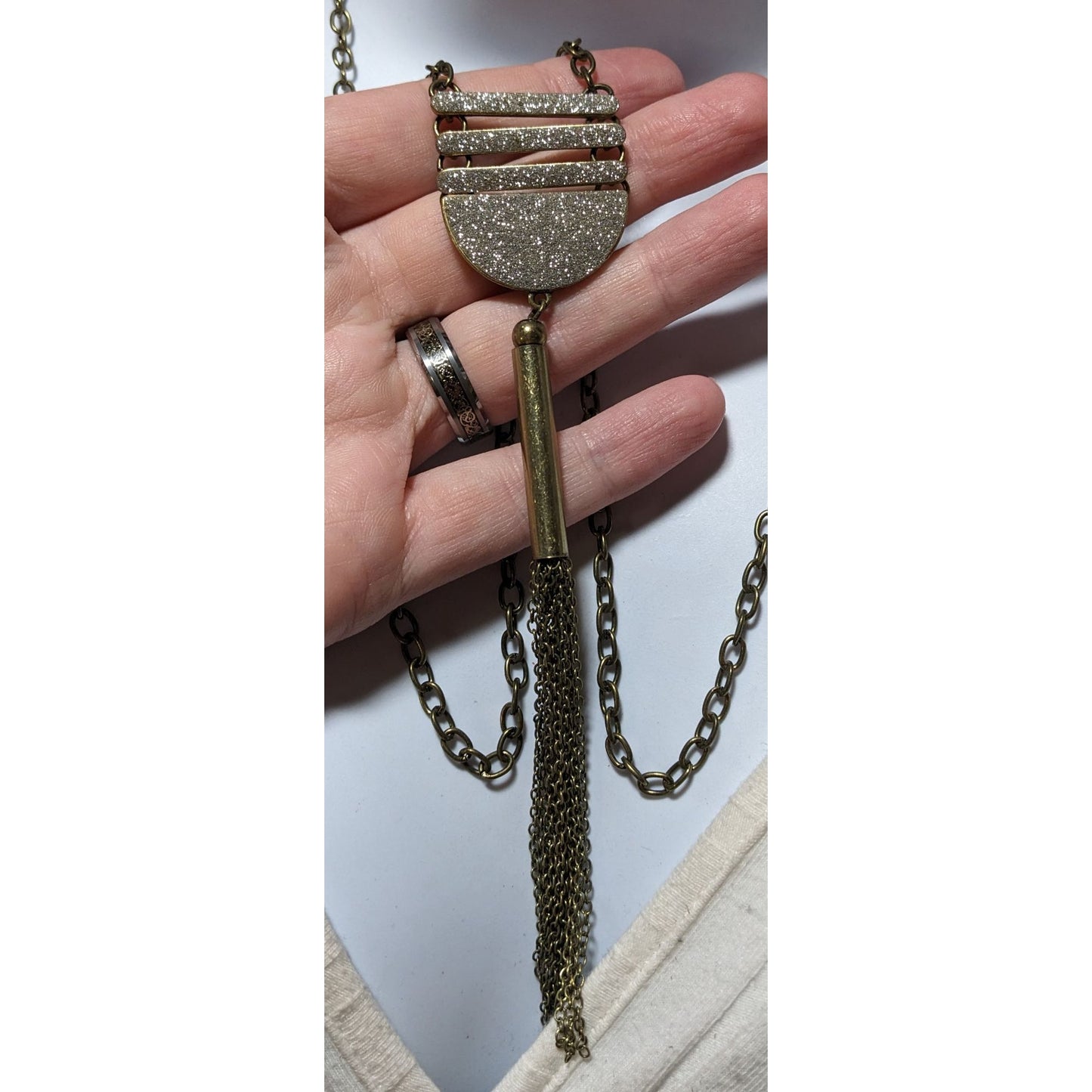 Silver Glitter Tassel Necklace