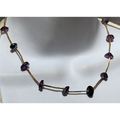 Elegant Amethyst Chip Gold Tube Beaded Necklace