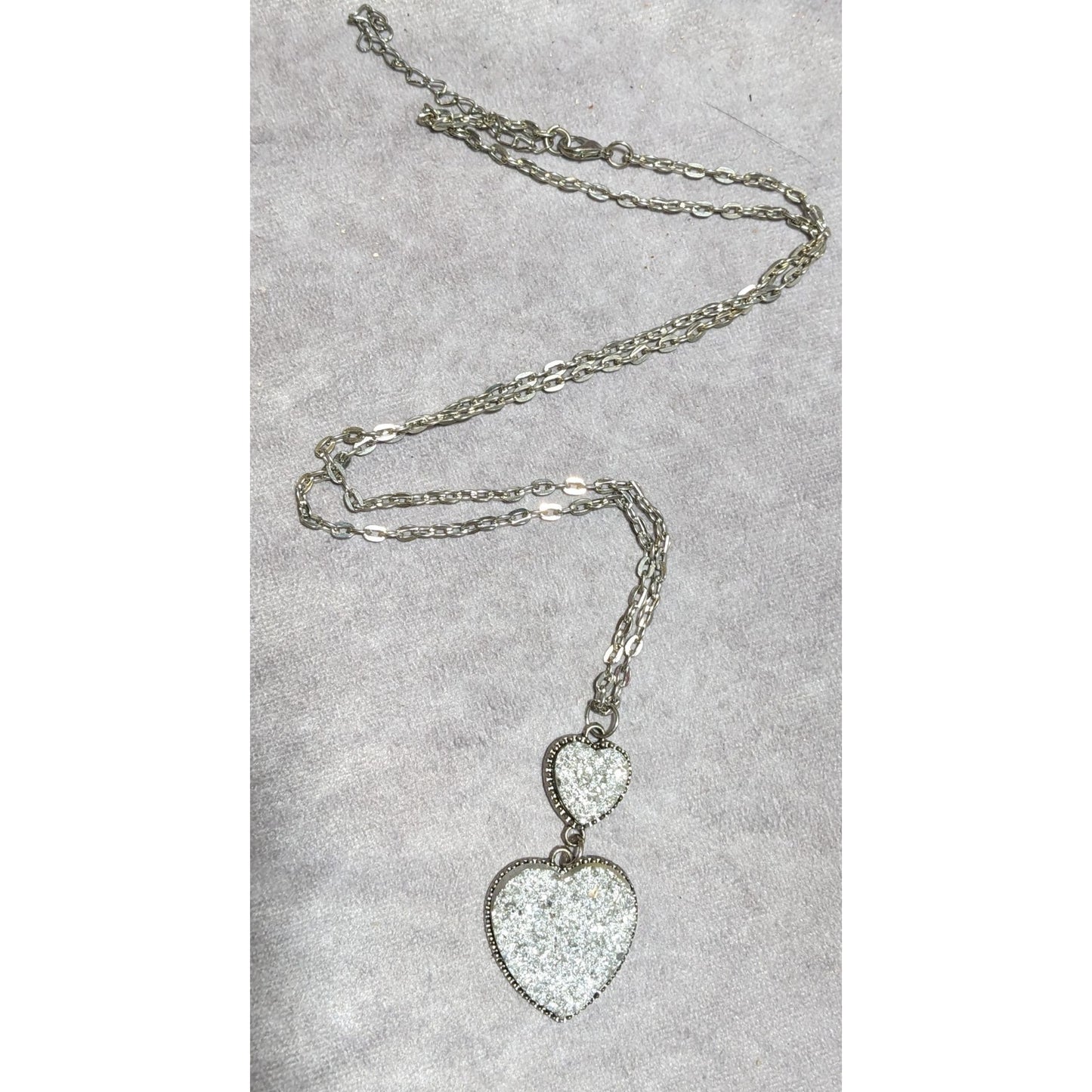 Silver Druzy Double Heart Necklace