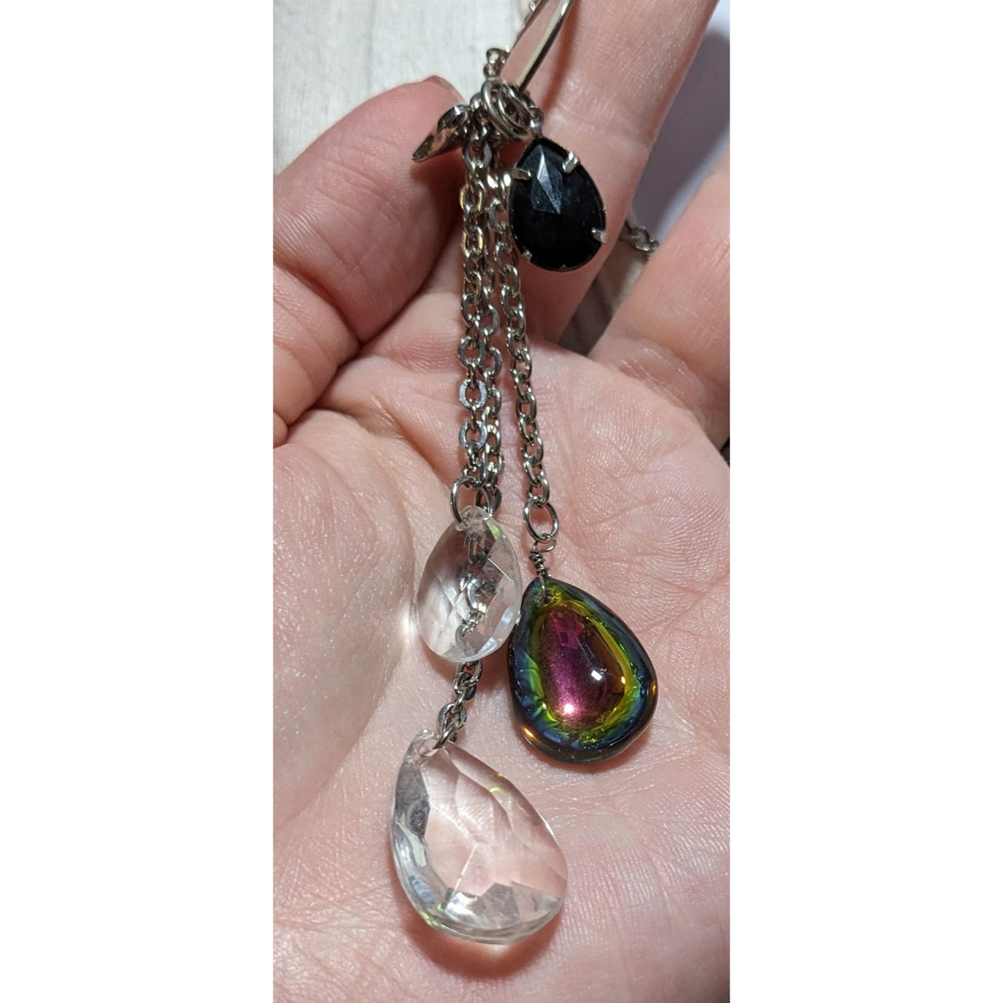 Silver Rainbow Drop Charm Necklace