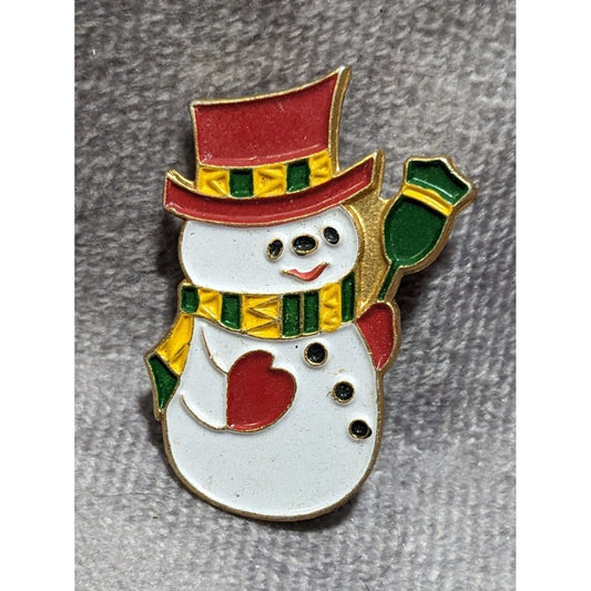 Vintage Enamel Snowman Brooch