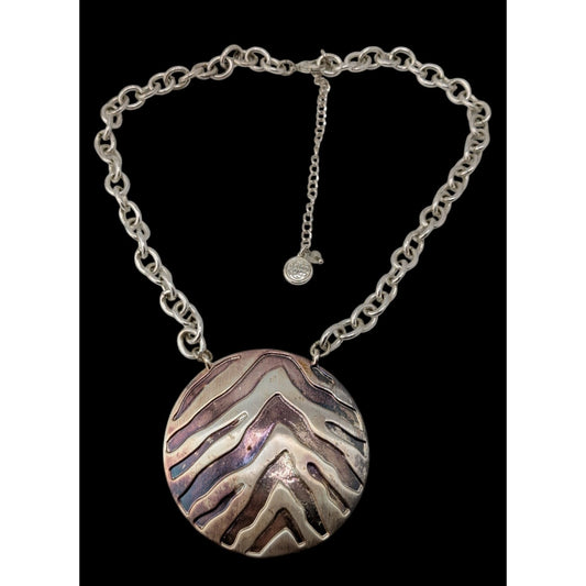 Dana Buchman Zebra Pendant Necklace Chunky Chain Silver Safari Statement