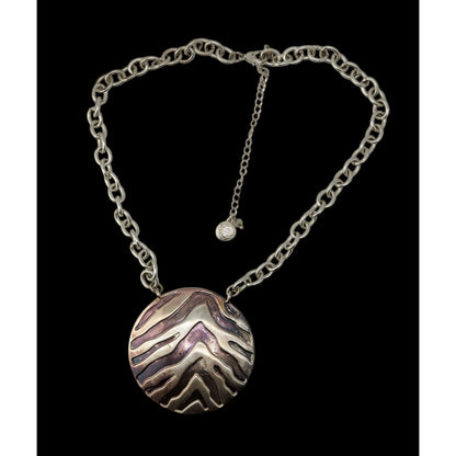 Dana Buchman Zebra Pendant Necklace Chunky Chain Silver Safari Statement
