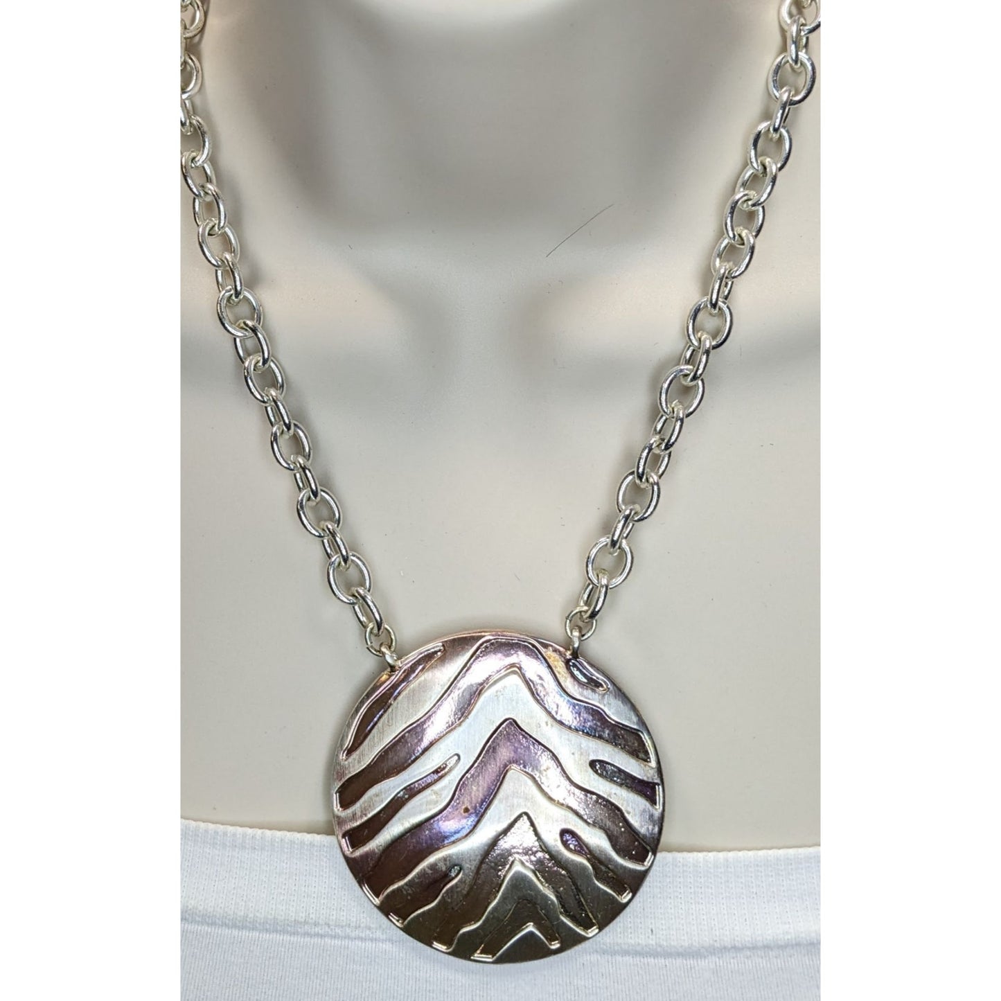 Dana Buchman Zebra Pendant Necklace Chunky Chain Silver Safari Statement