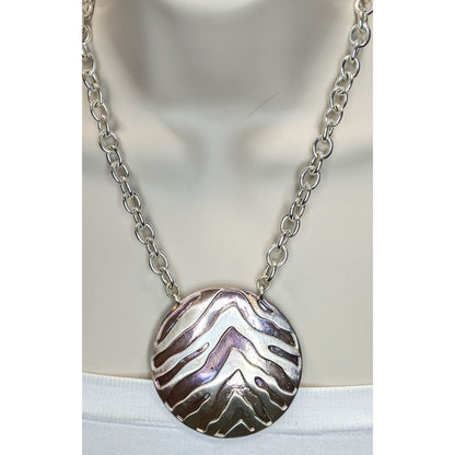 Dana Buchman Zebra Pendant Necklace Chunky Chain Silver Safari Statement