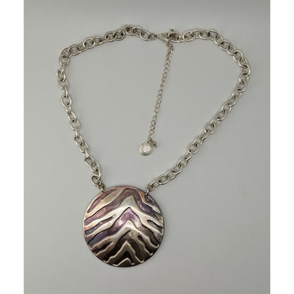 Dana Buchman Zebra Pendant Necklace Chunky Chain Silver Safari Statement