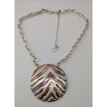 Dana Buchman Zebra Pendant Necklace Chunky Chain Silver Safari Statement