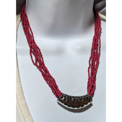 Red And Silver Beaded Multistrand Necklace