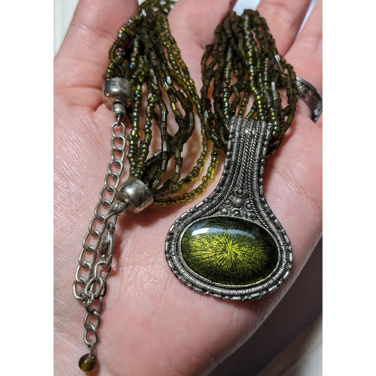 Green Glass Beaded Mermaid Pendant Necklace