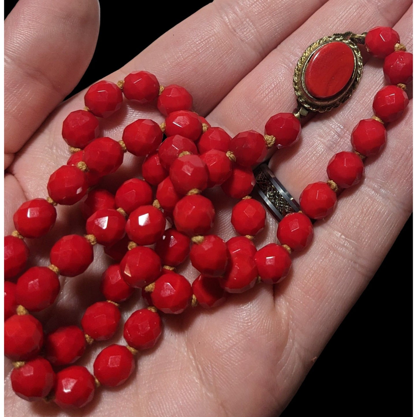 Vintage Japanese Red Glass Beaded Necklace