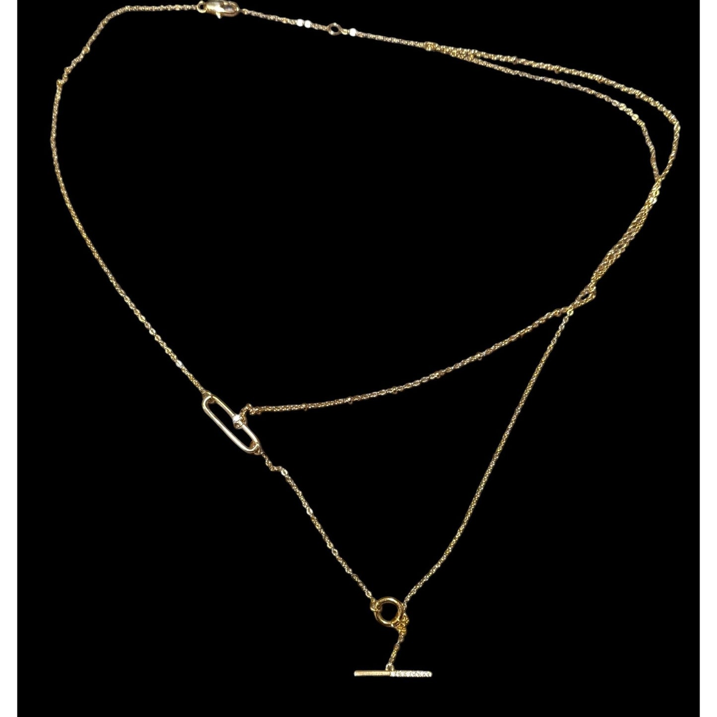 Minimalist Crystal Gold Tone Abstract Dainty Multilayer Necklace