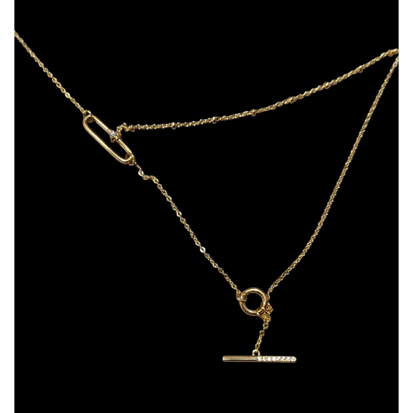 Minimalist Crystal Gold Tone Abstract Dainty Multilayer Necklace