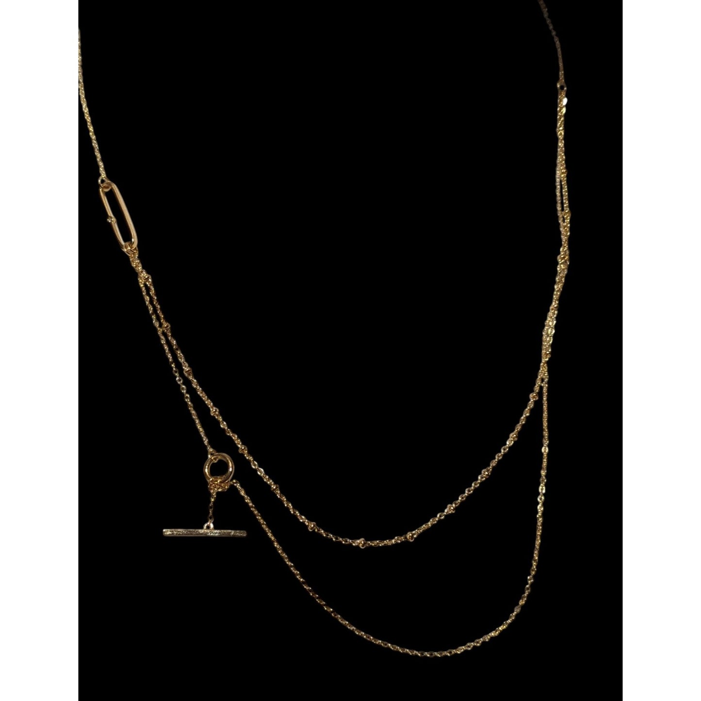 Minimalist Crystal Gold Tone Abstract Dainty Multilayer Necklace