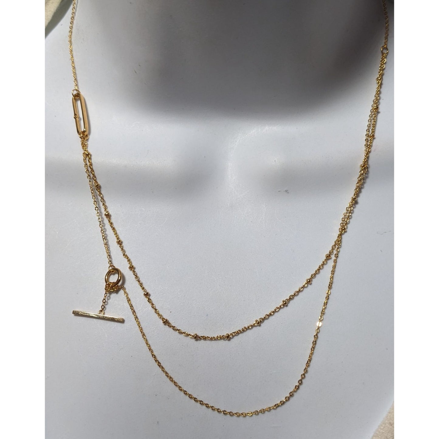 Minimalist Crystal Gold Tone Abstract Dainty Multilayer Necklace