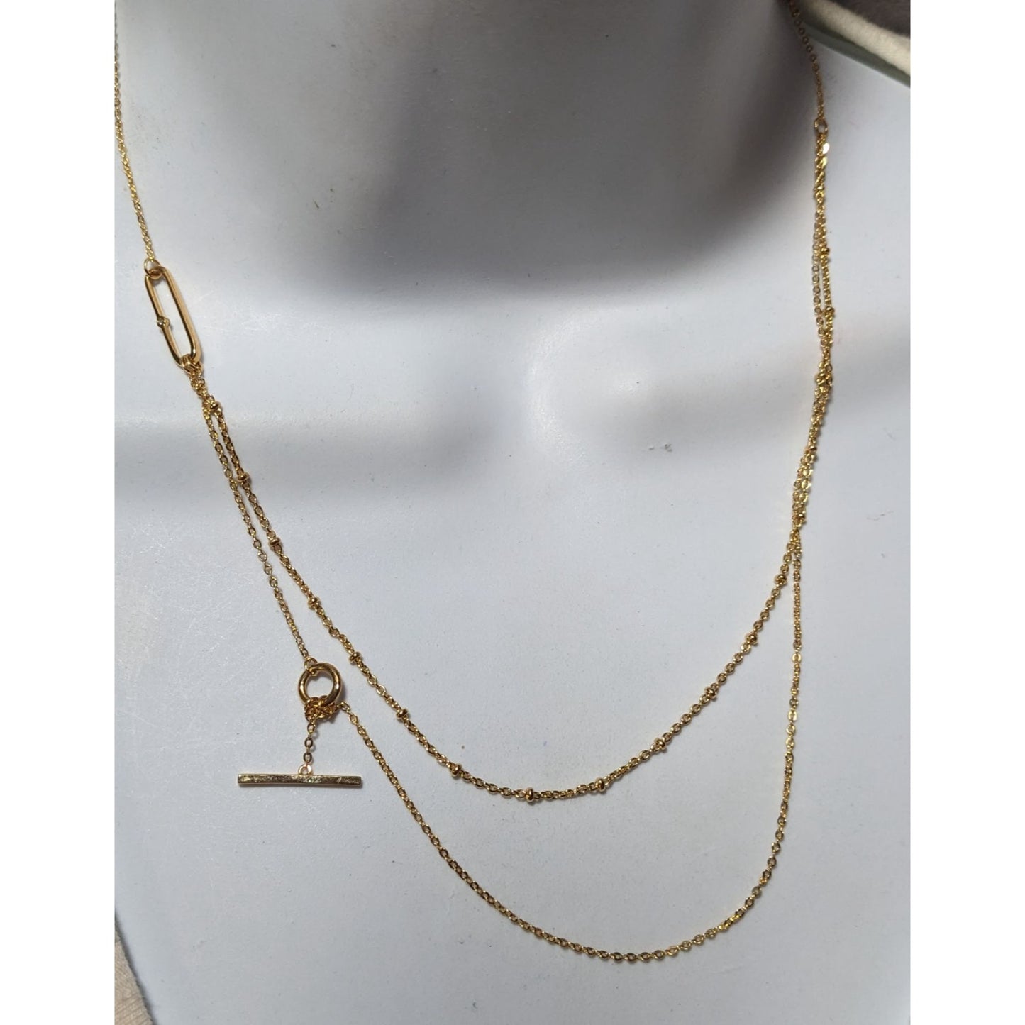 Minimalist Crystal Gold Tone Abstract Dainty Multilayer Necklace