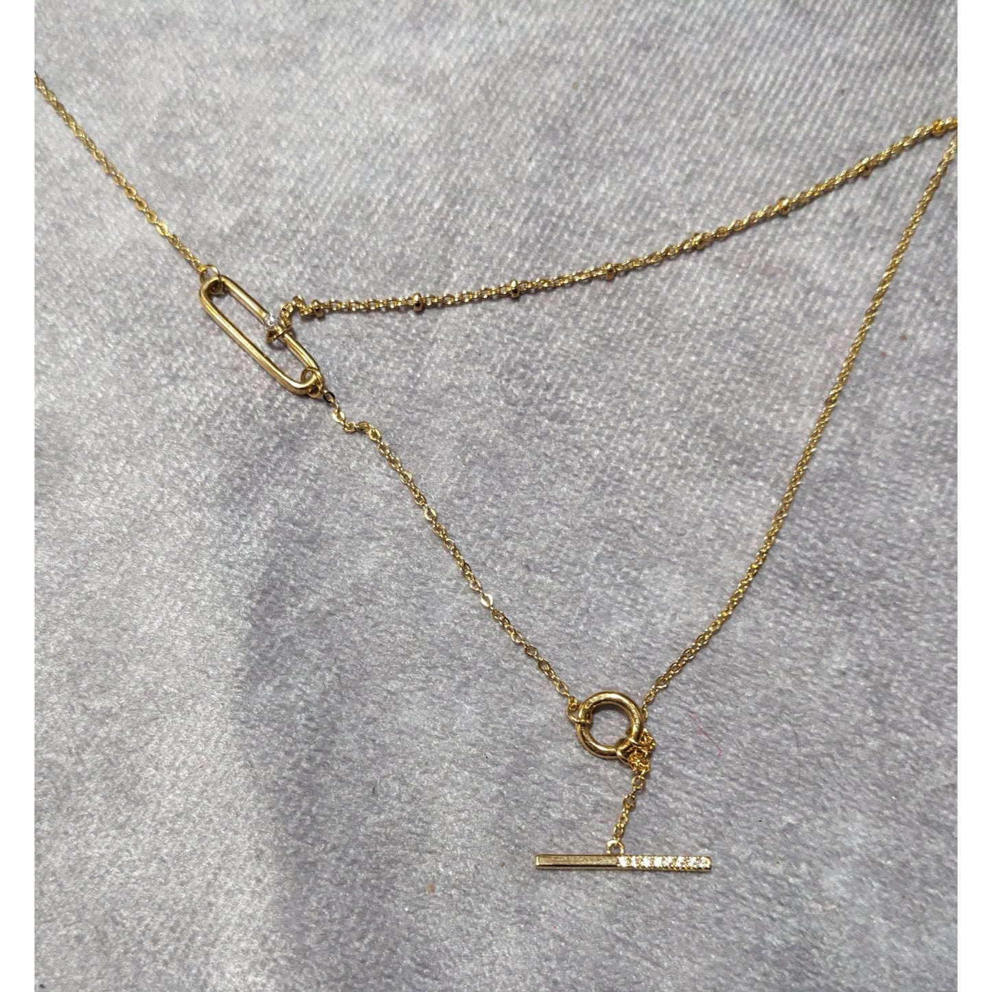 Minimalist Crystal Gold Tone Abstract Dainty Multilayer Necklace