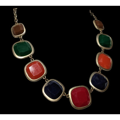 Retro Rainbow Chunky Gemmed Statement Necklace