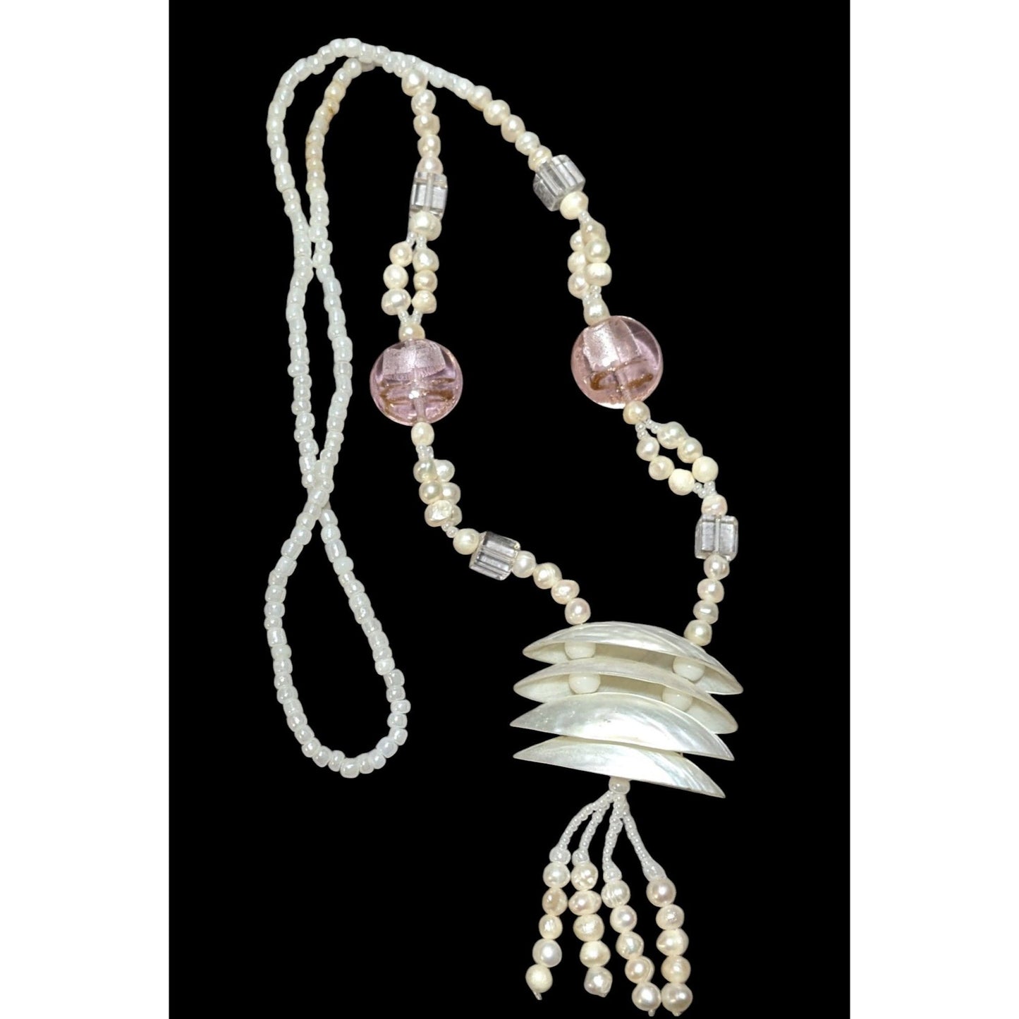 Vintage Pearl Shell Beaded Chandelier Necklace