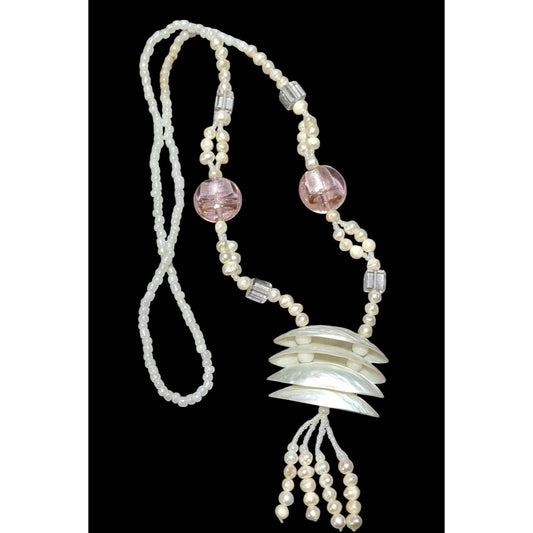 Vintage Pearl Shell Beaded Chandelier Necklace