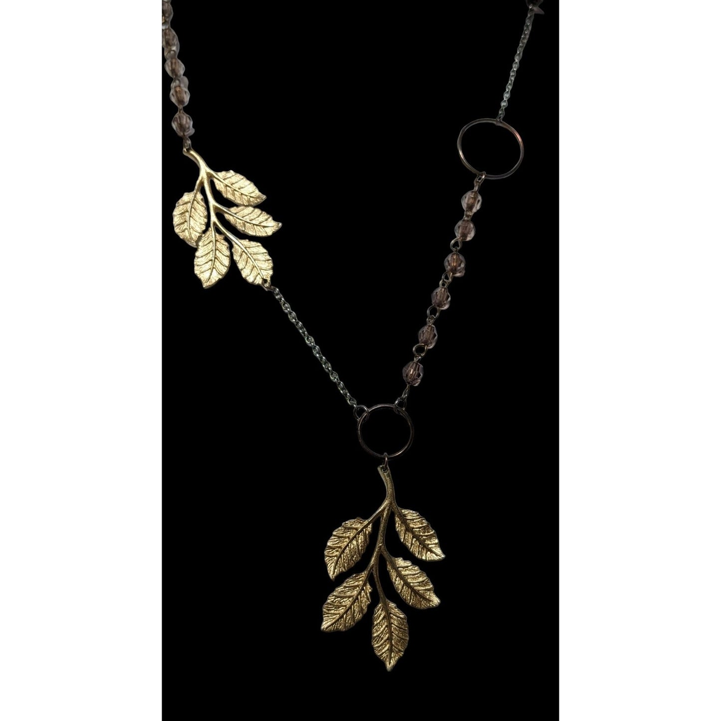 Asymmetrical Gold Beaded Leaf Necklace