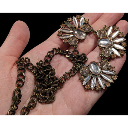 Funky Glam Y2K Style Floral Gemmed Statement Necklace (Missing Stone)