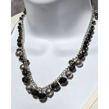 Black And Silver Beaded Charm Necklace