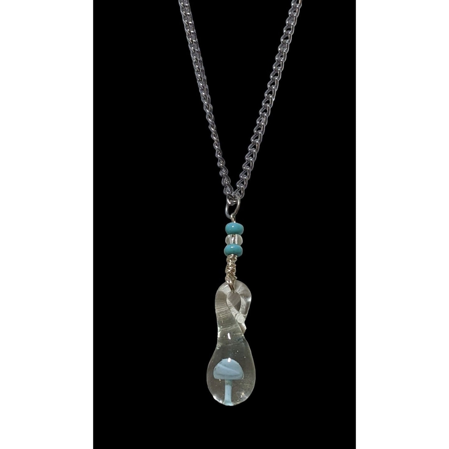 Light Blue Glass Mushroom Water Drop Pendant Necklace