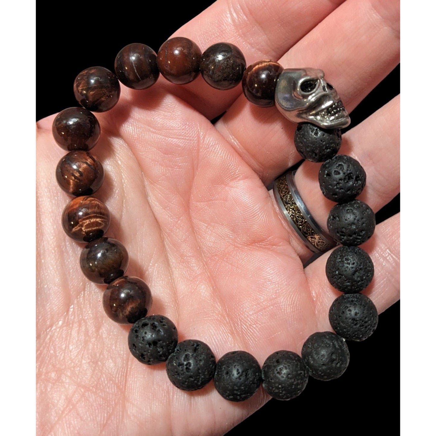 Steve Madden Skull Tiger Eye Lava Bead Bracelet