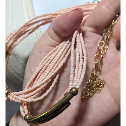 Pink And Gold Retro Multilayer Beaded Necklace