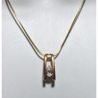 Gold Teardrop Cubic Zirconia Pedant Necklace