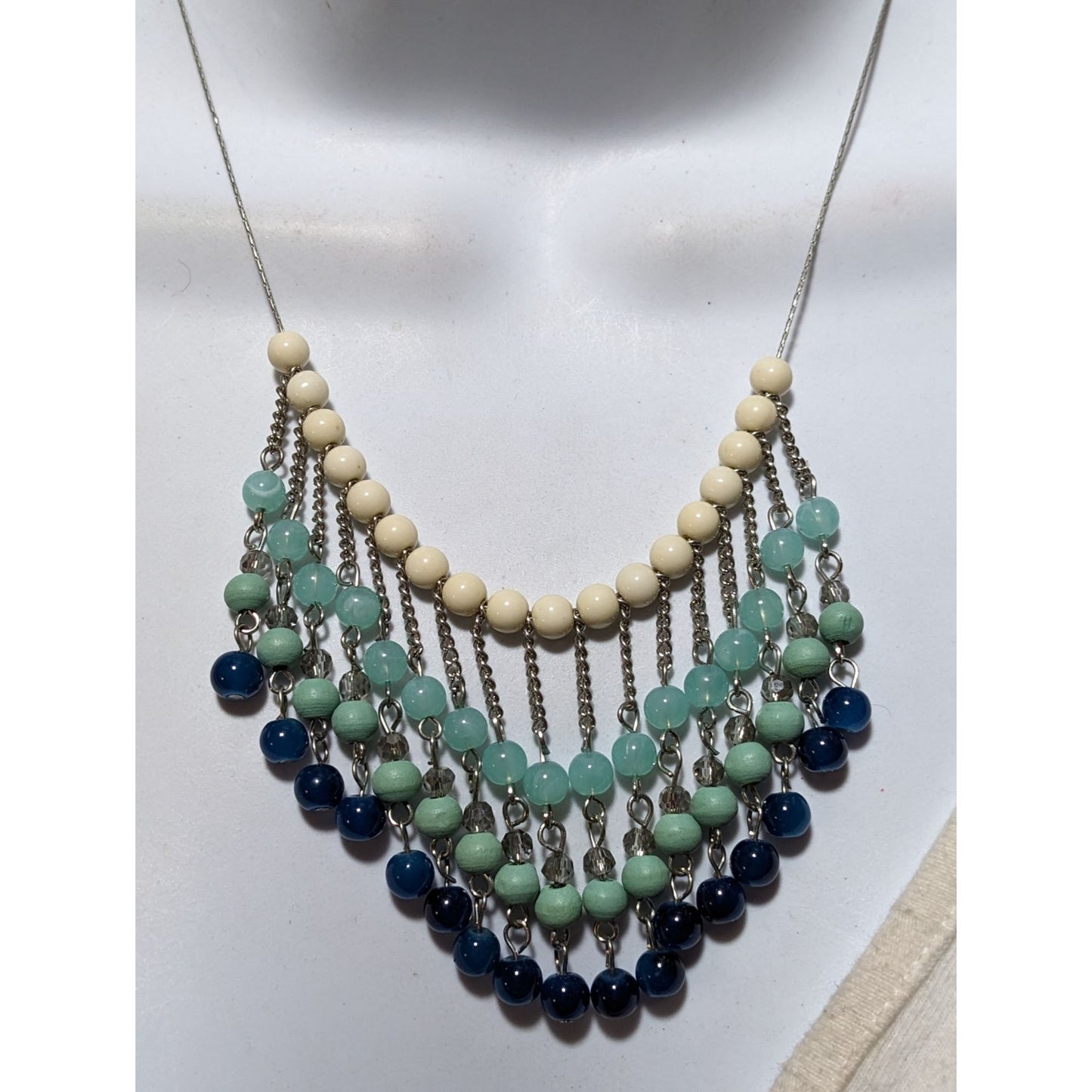 Retro Bohemian Blue Beaded Fringe Necklace